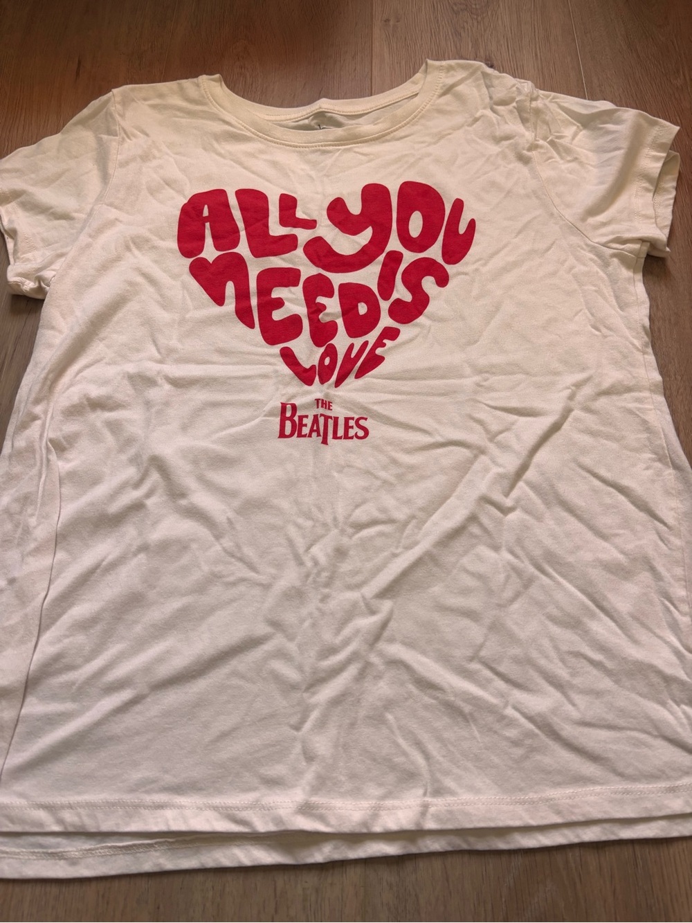 The Beatles White Tee with Red Heart Graphic